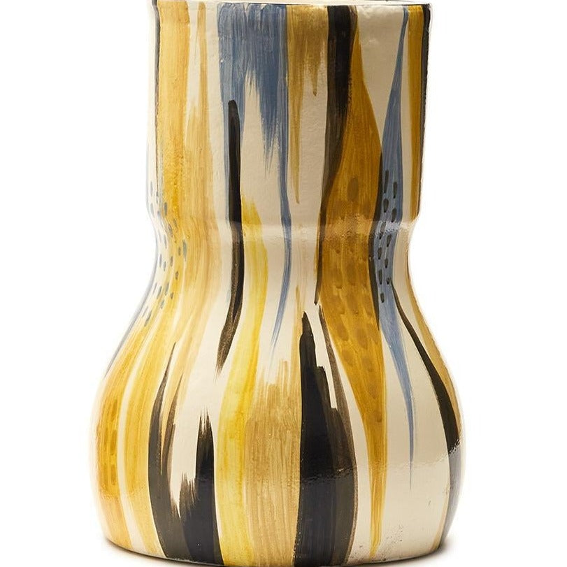 Striations Large Vase: Yellow & French Blue