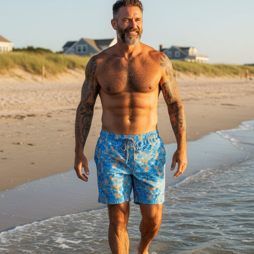 Floral Swim Trunk: Turquoise