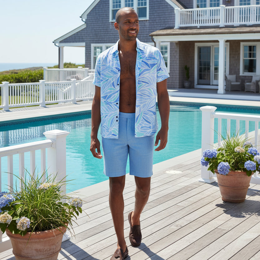Landon Leaves Shirt S/S: Blue