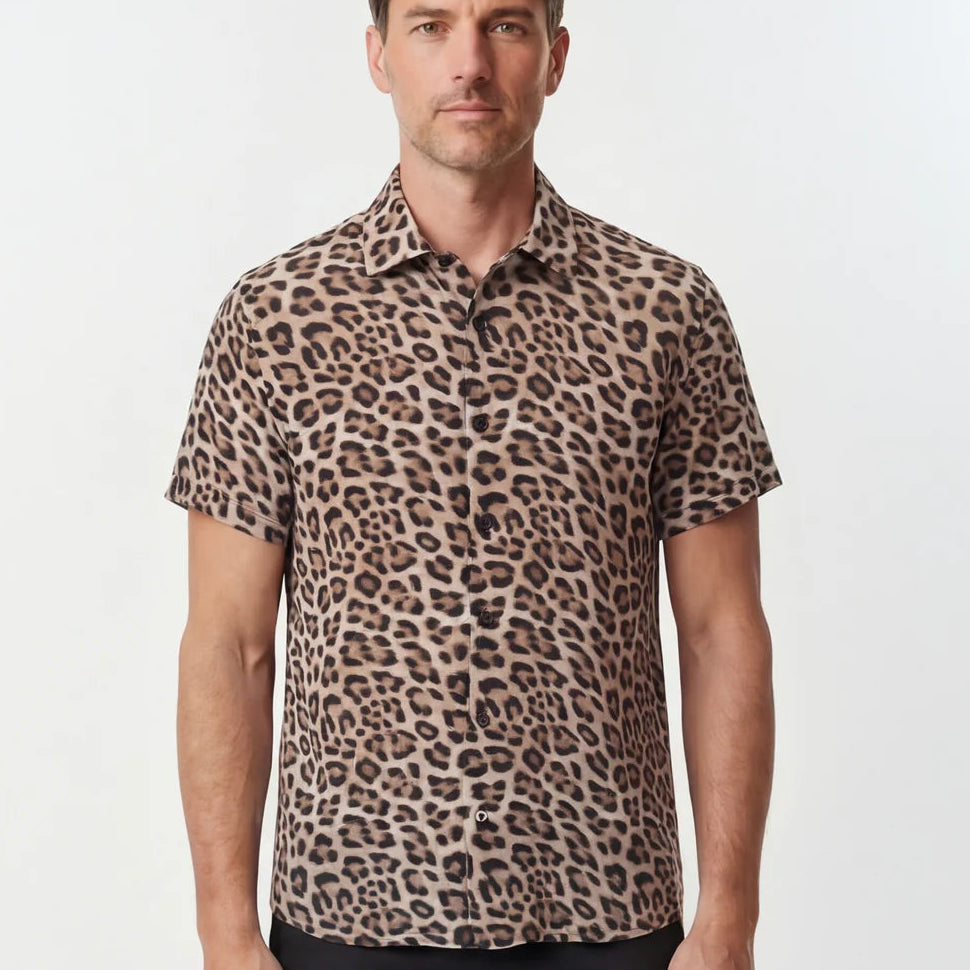 Landon Leopard Shirt S/S: Brown