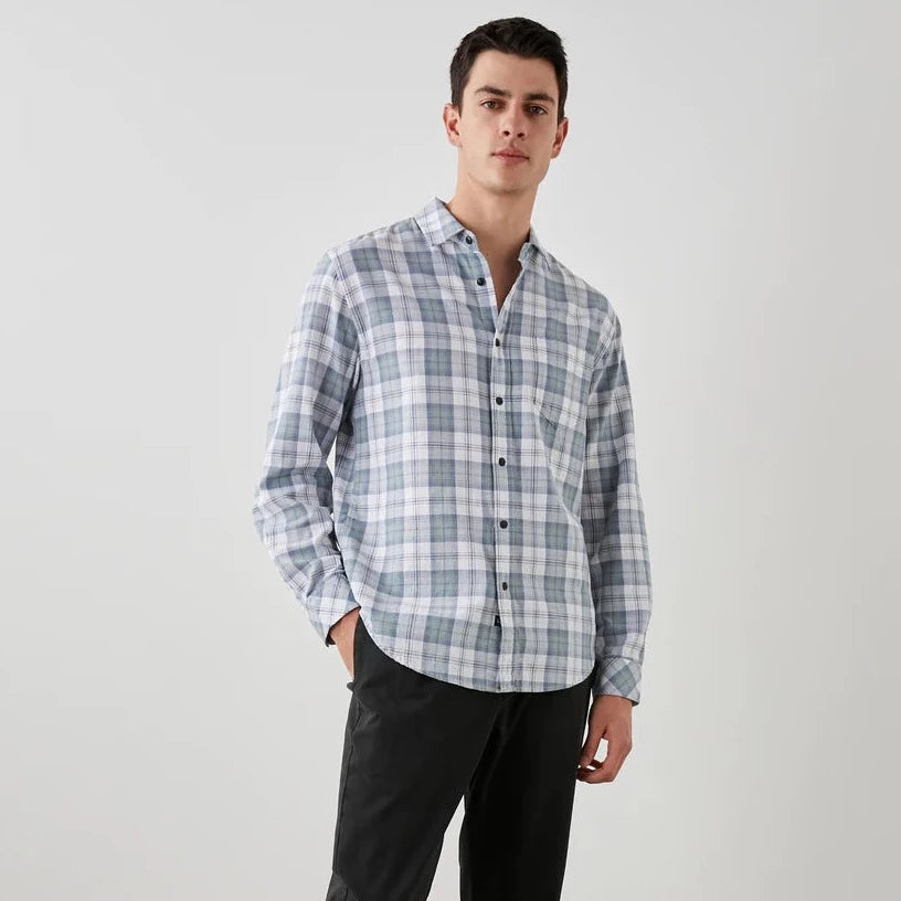 Wyatt Shirt L/S: Sage Steel White