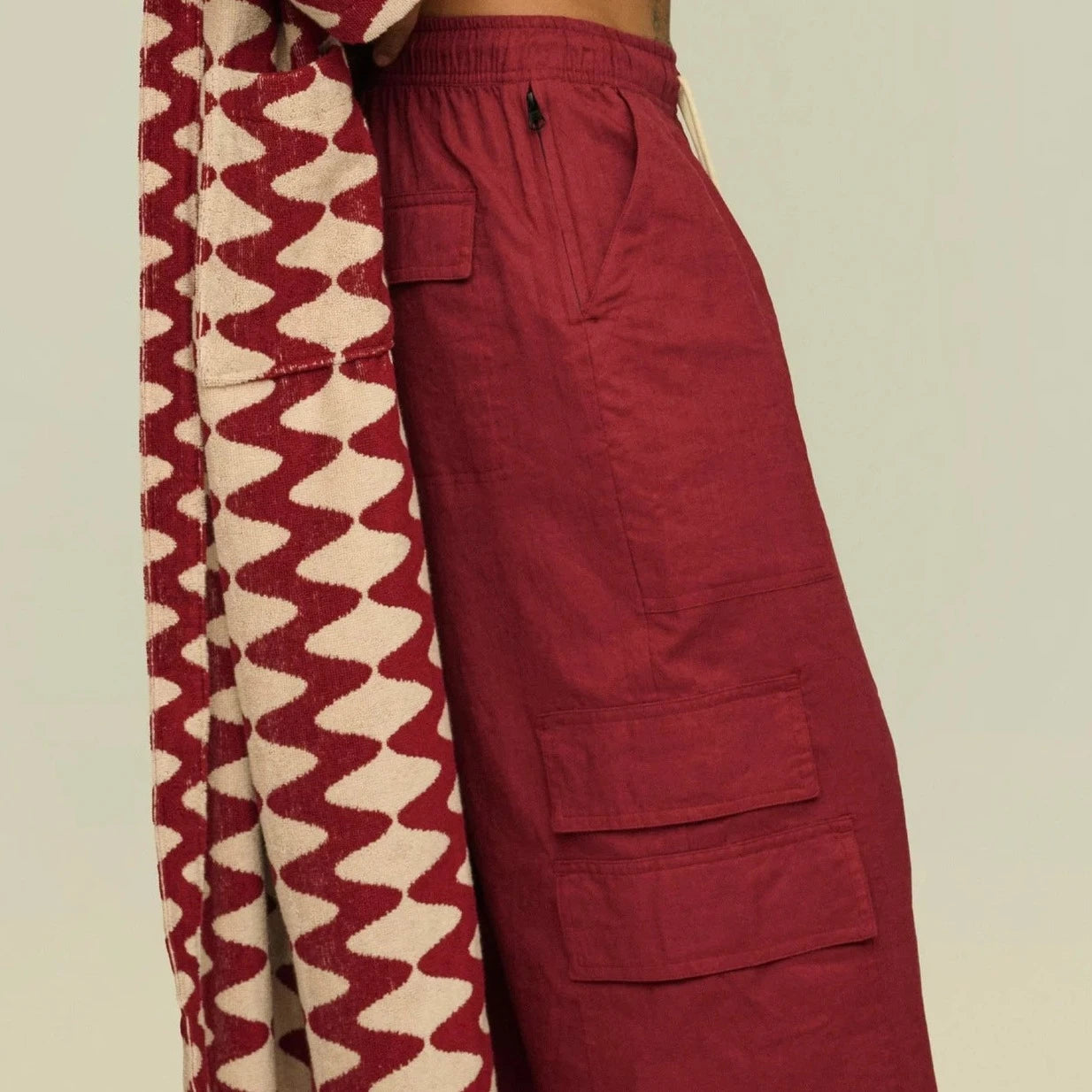 Linen Blend Cargo Pant: Burgundy