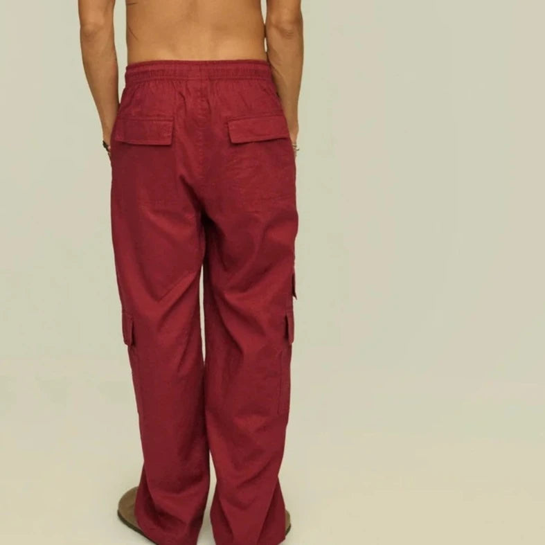 Linen Blend Cargo Pant: Burgundy