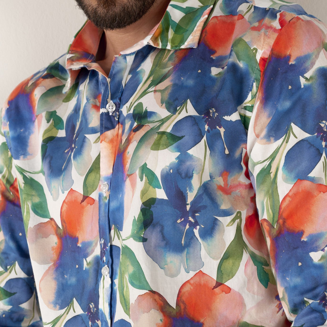 Floral Print Almeria Shirt L/S: Indigo