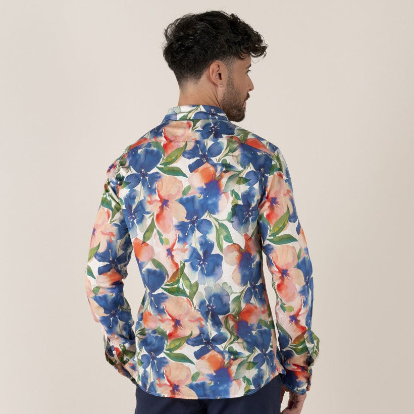 Floral Print Almeria Shirt L/S: Indigo