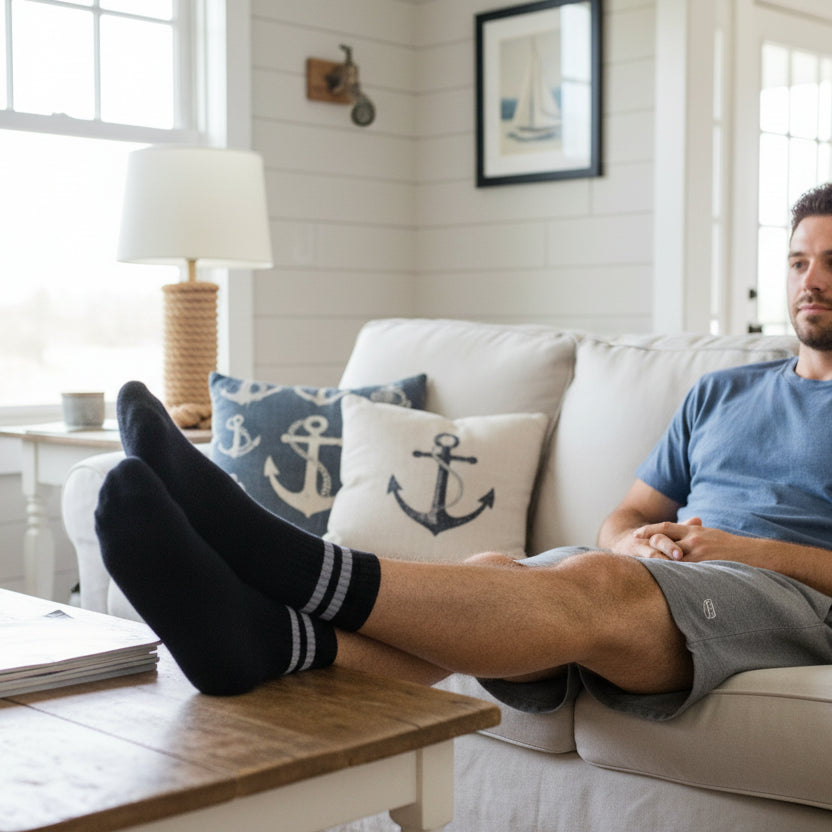 Double Stripe Crew Sock: Black/White