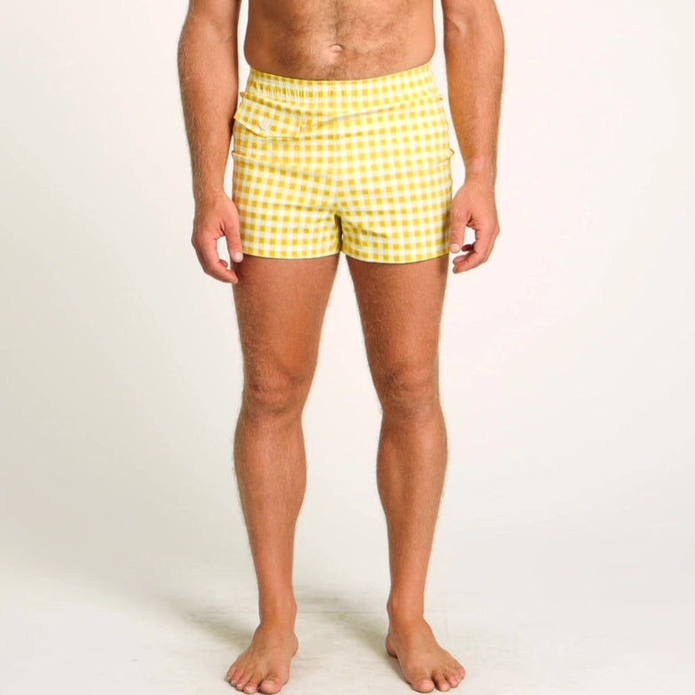 Cabana Swim Trunk: Yellow Gingham