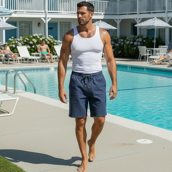 Elastic Waistband Rugby Short: Dark Navy