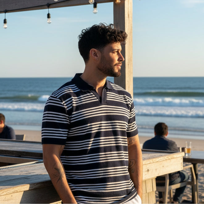 Striped Bolzano Polo S/S: Navy