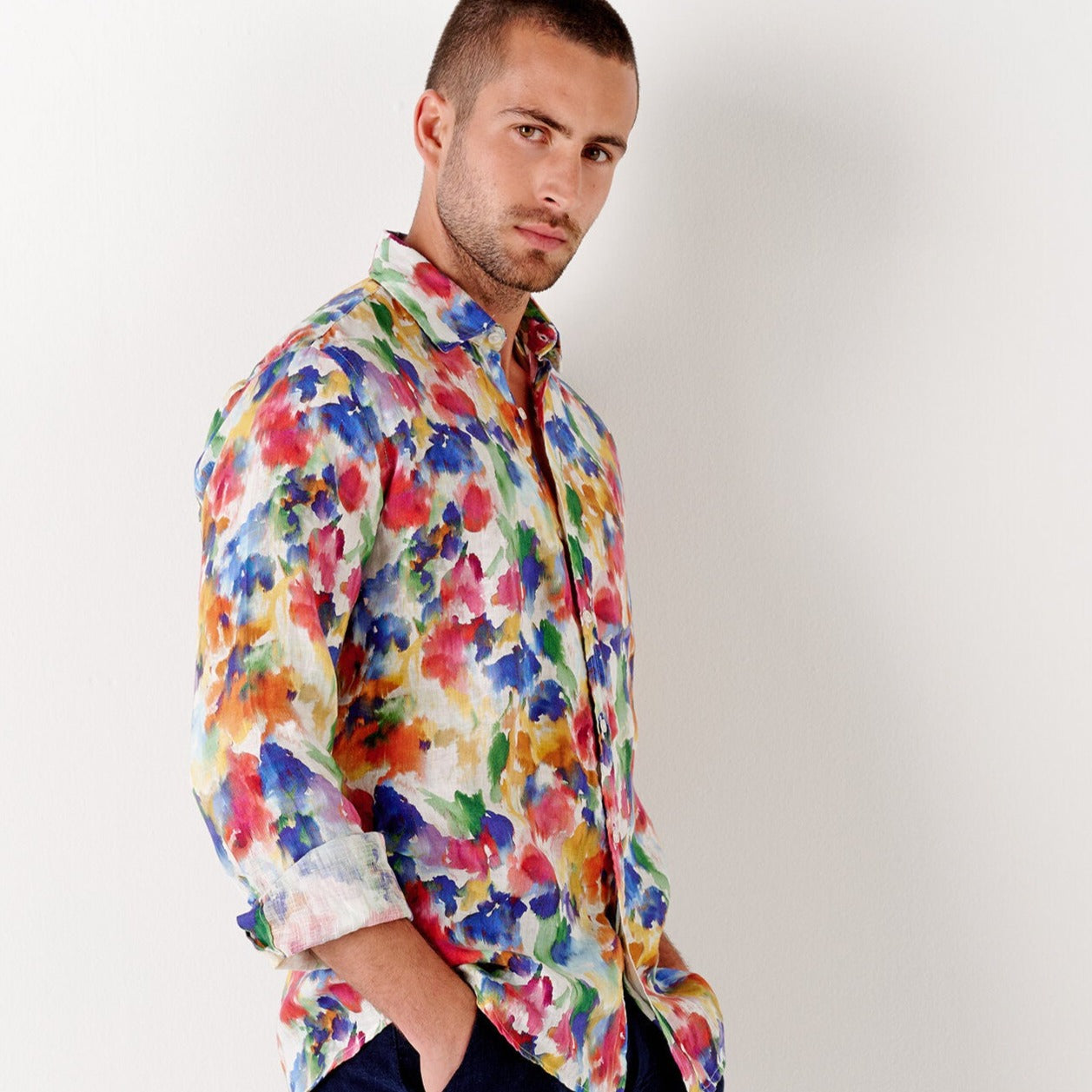 Bombay Paint Print Linen Shirt L/S: Multi