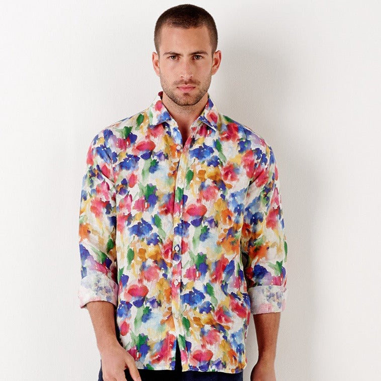Bombay Paint Print Linen Shirt L/S: Multi