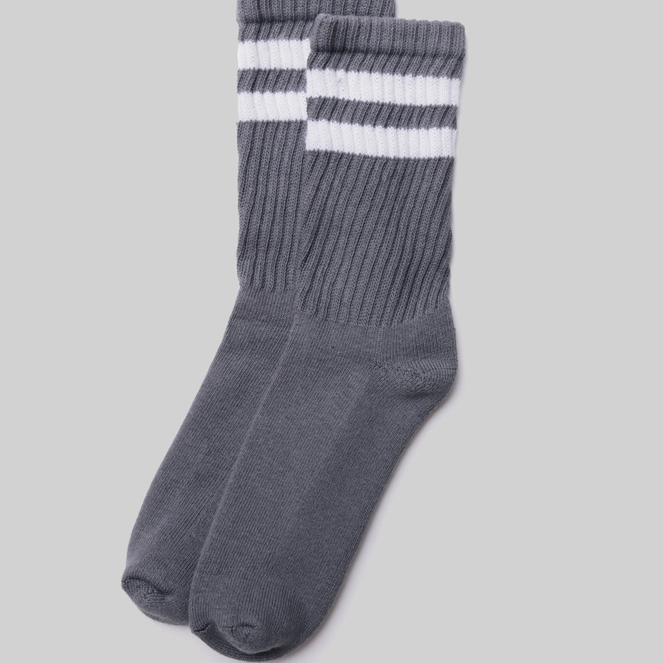 Double Stripe Crew Sock: Grey/White