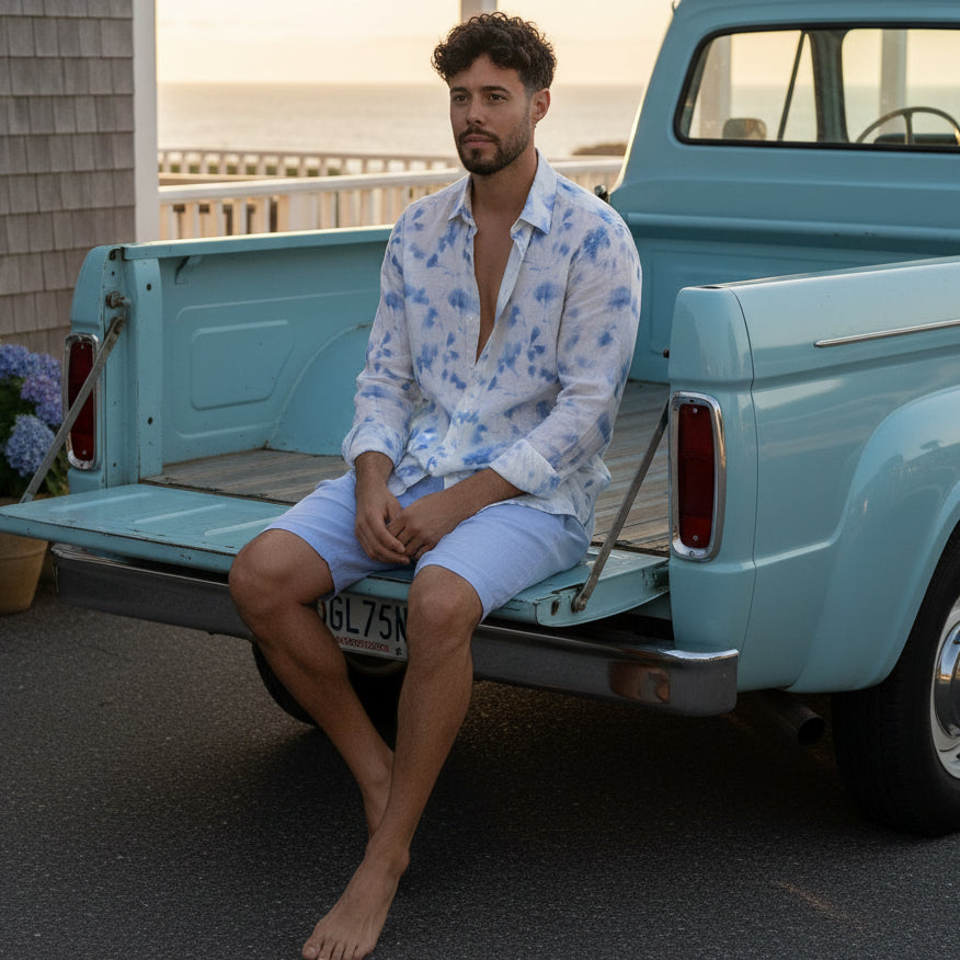 Floral Print Linen Cala Shirt L/S: White