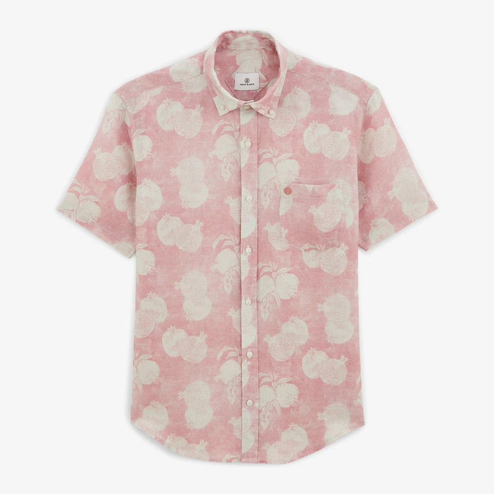 Linen Pomegranate Print Shirt S/S: Rose