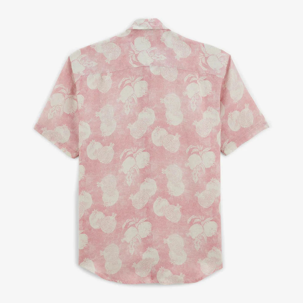 Linen Pomegranate Print Shirt S/S: Rose