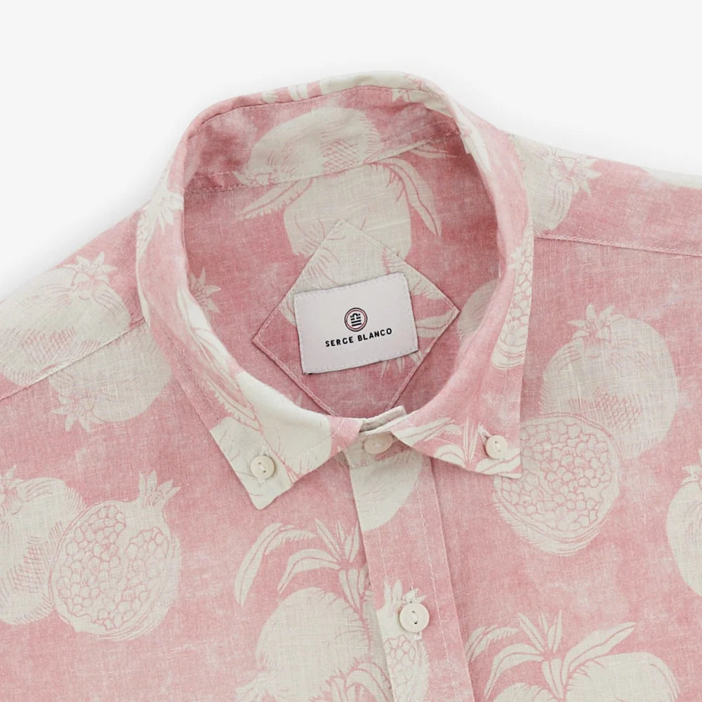 Linen Pomegranate Print Shirt S/S: Rose