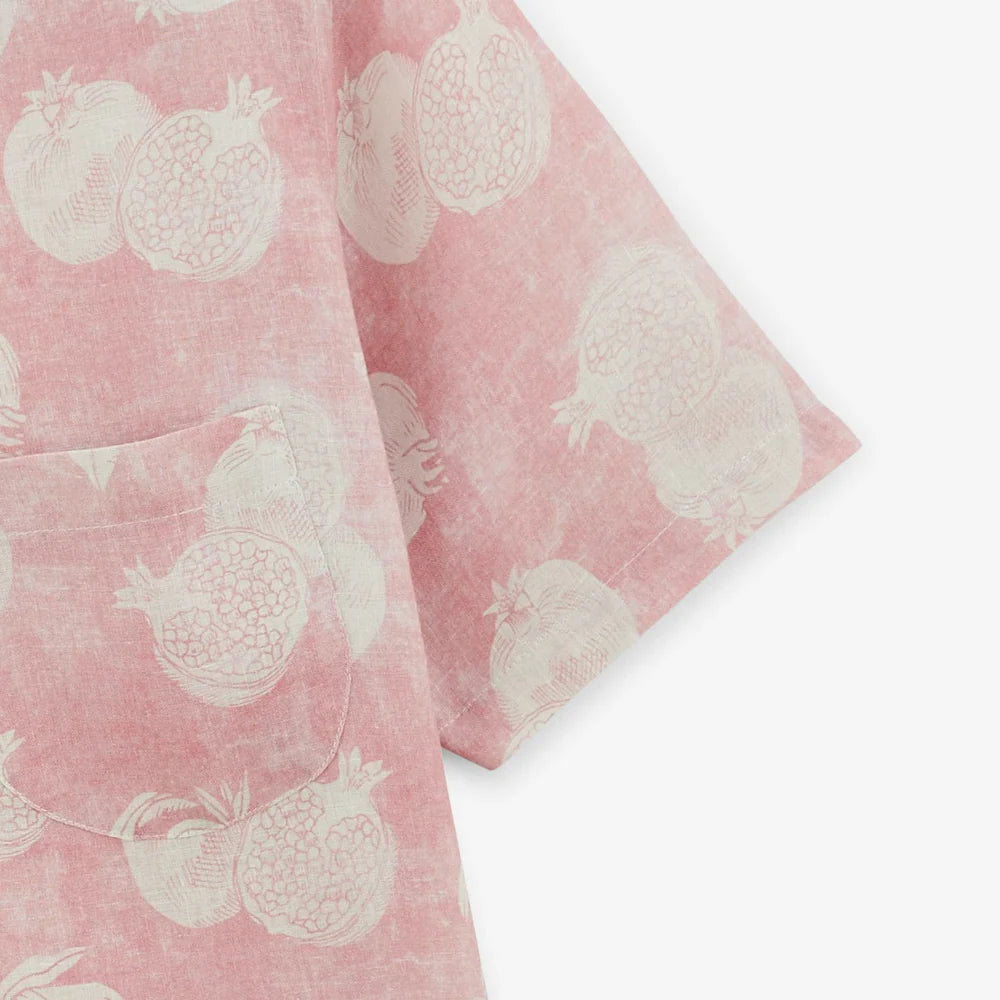 Linen Pomegranate Print Shirt S/S: Rose