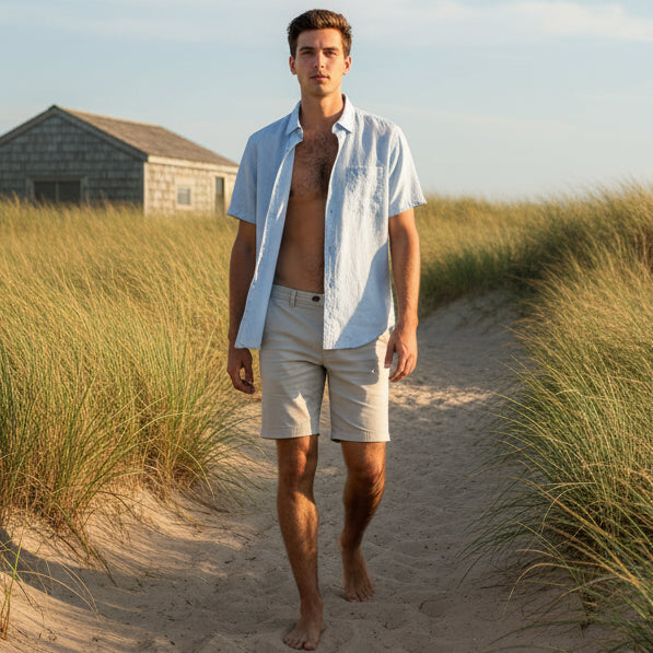 Solid Linen Shirt S/S: Sky Blue