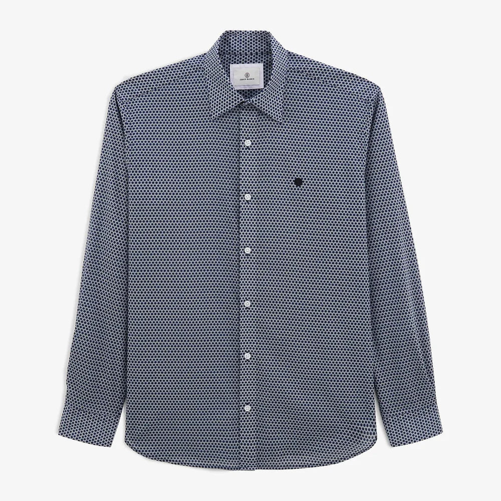 Repeat Hexagon Print Charles Shirt L/S: D. Navy