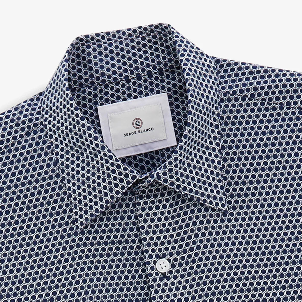 Repeat Hexagon Print Charles Shirt L/S: D. Navy