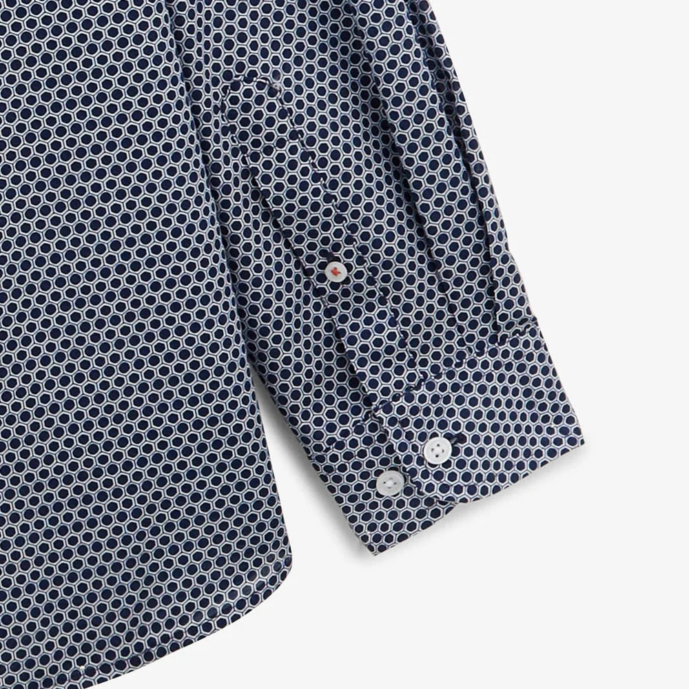 Repeat Hexagon Print Charles Shirt L/S: D. Navy
