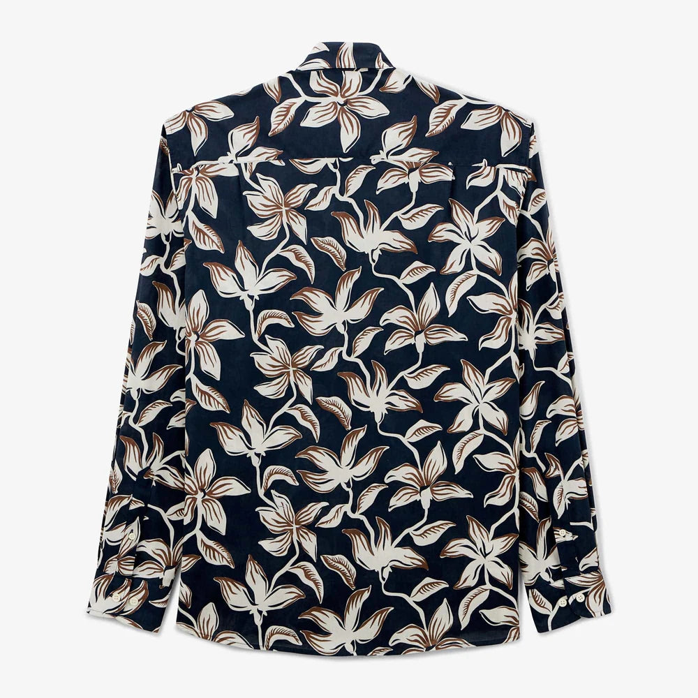 Hibiscus Print Charles Shirt L/S: Dark Navy