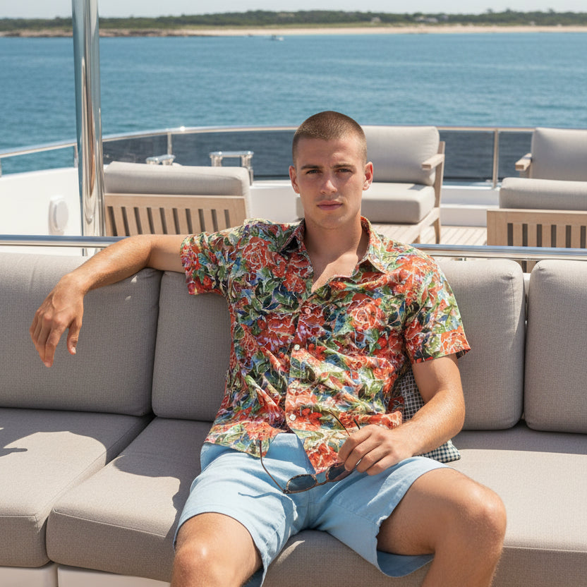 Wild Rose Print Charles Shirt S/S: Mint