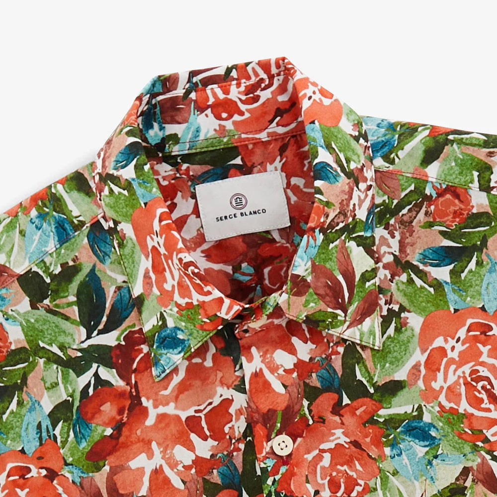 Wild Rose Print Charles Shirt S/S: Mint