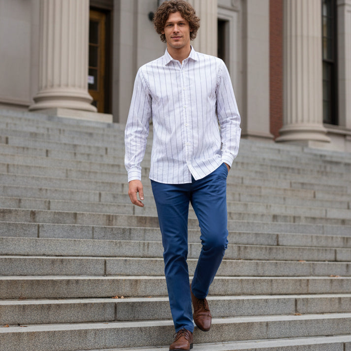 Micro Striped Charles Shirt L/S: Off White