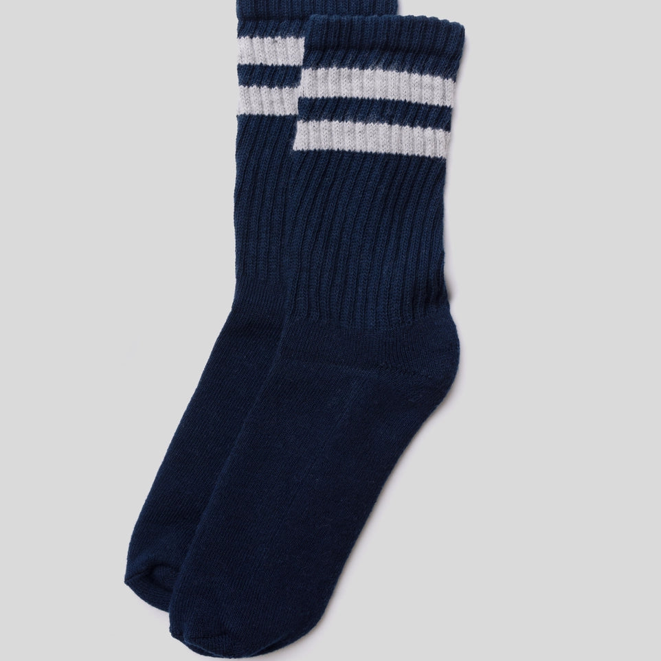 Double Stripe Crew Sock: Navy/Grey