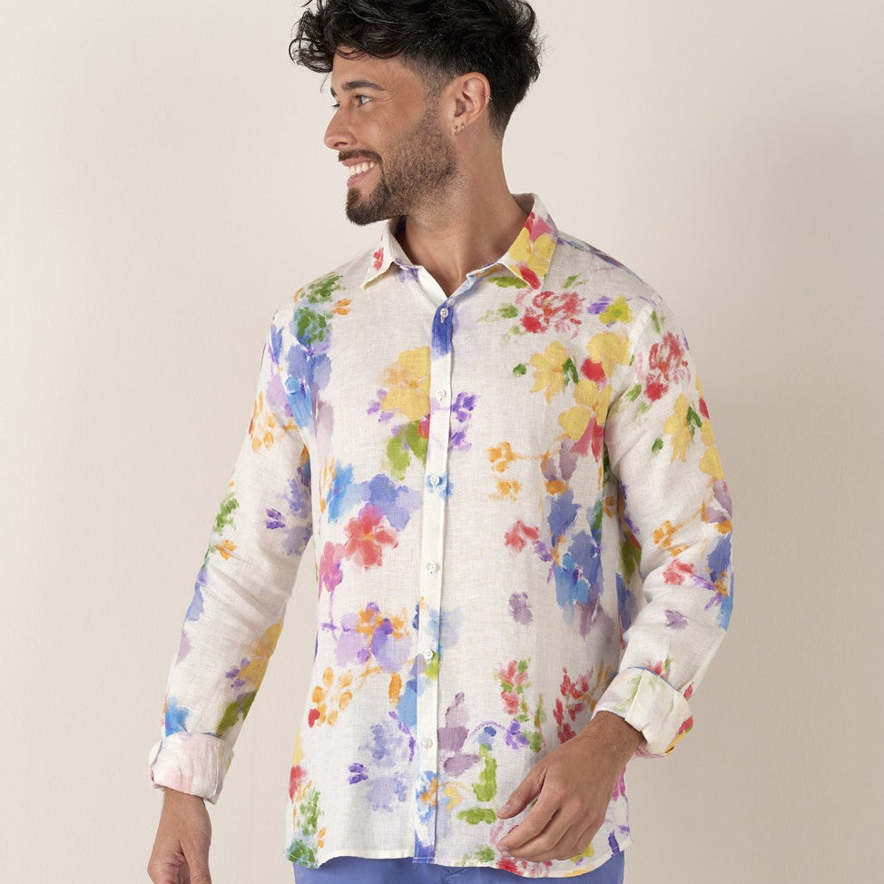 Floral Print Linen Diego Shirt L/S: Multi