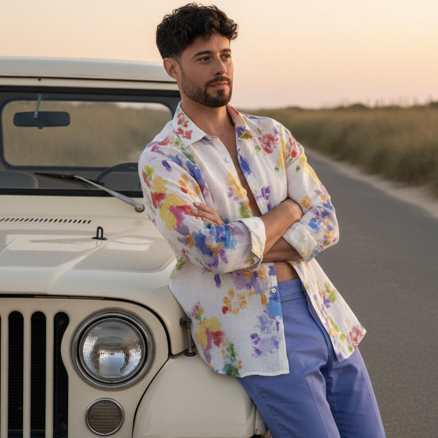 Floral Print Linen Diego Shirt L/S: Multi