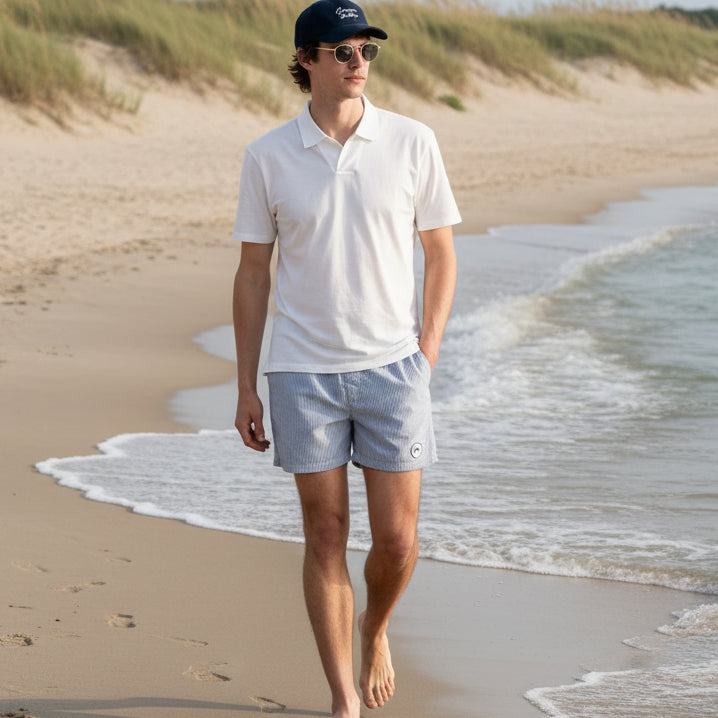 Striped Court ELVIS Swim: White