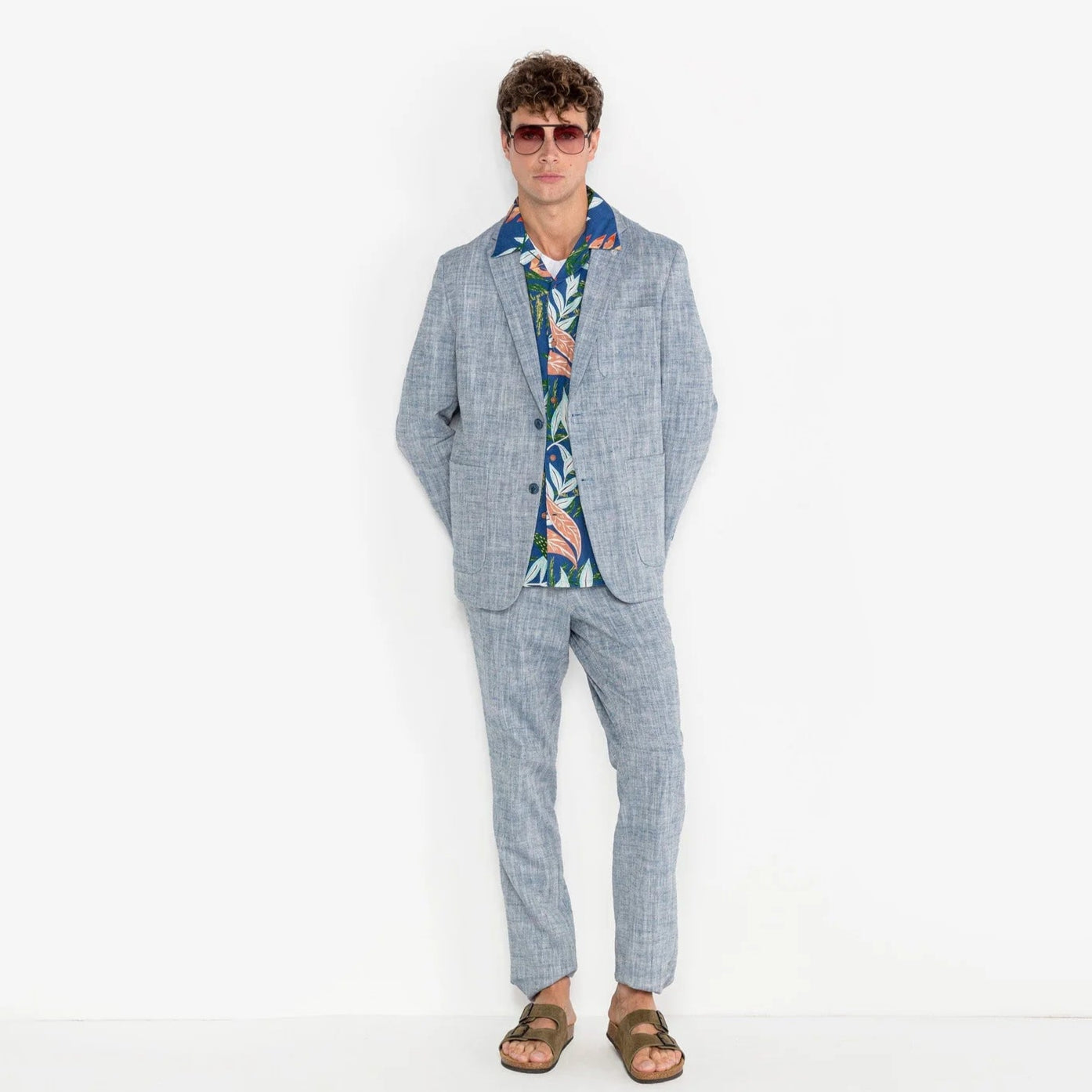 Linen Blend Suit: Cloud Blue