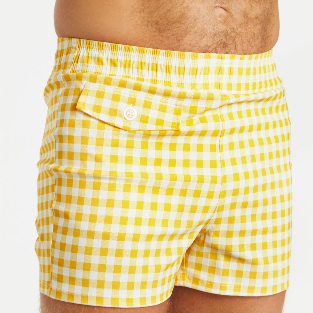 Cabana Swim Trunk: Yellow Gingham