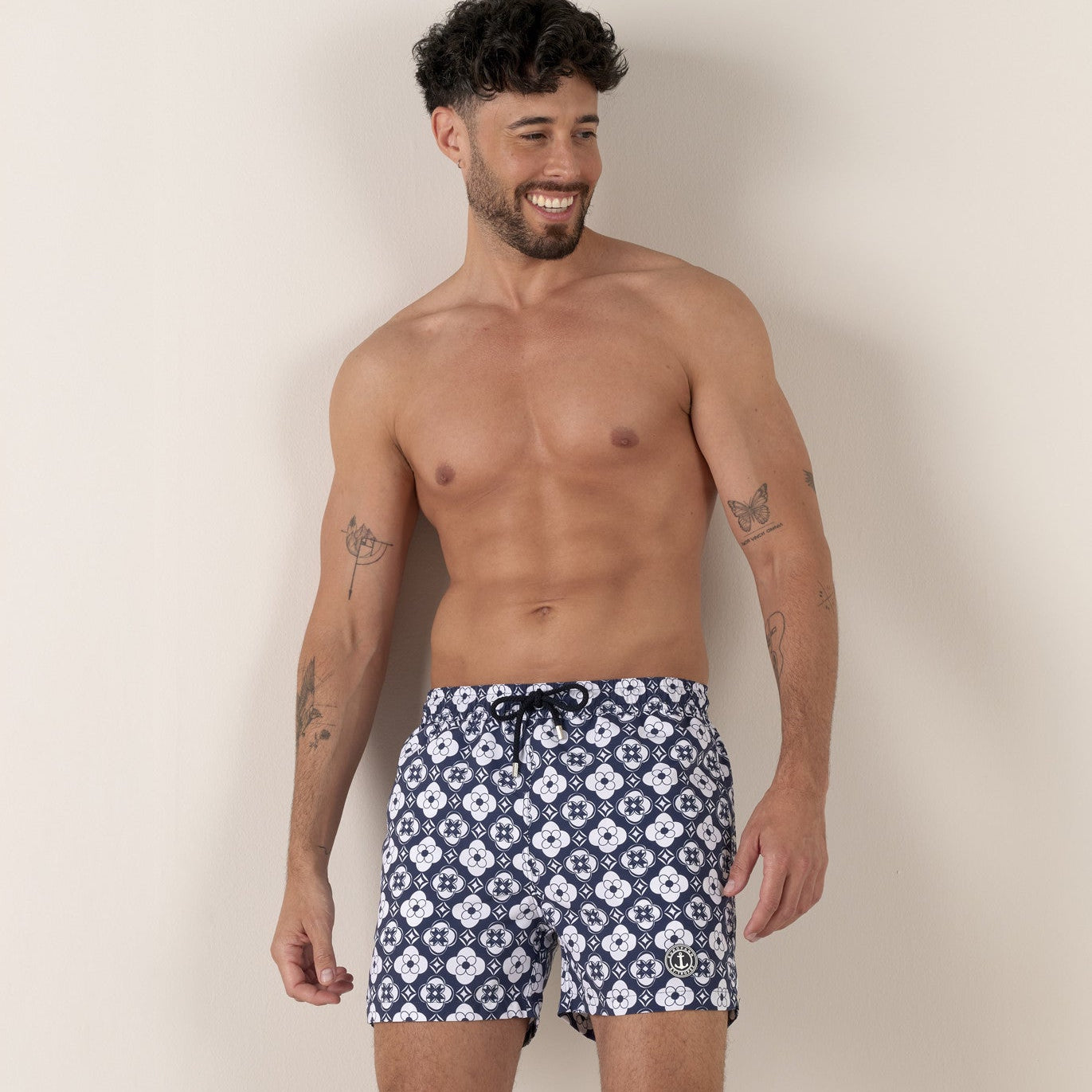 Geometric Print FLORES Swim: Dark Navy