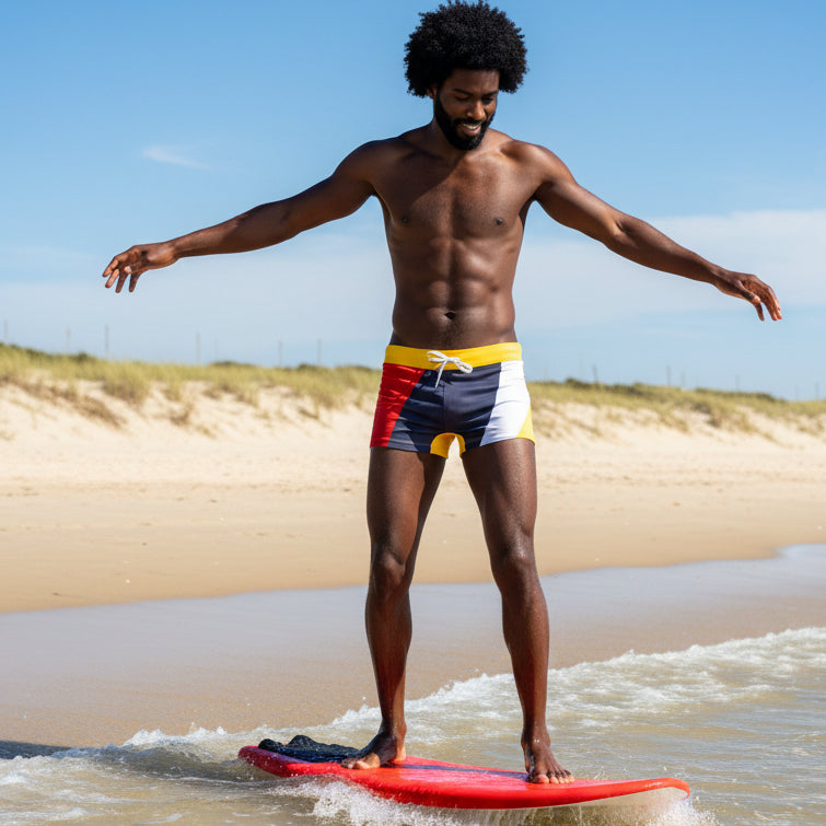 Color-Block Swim Trunk: Sunset Gold