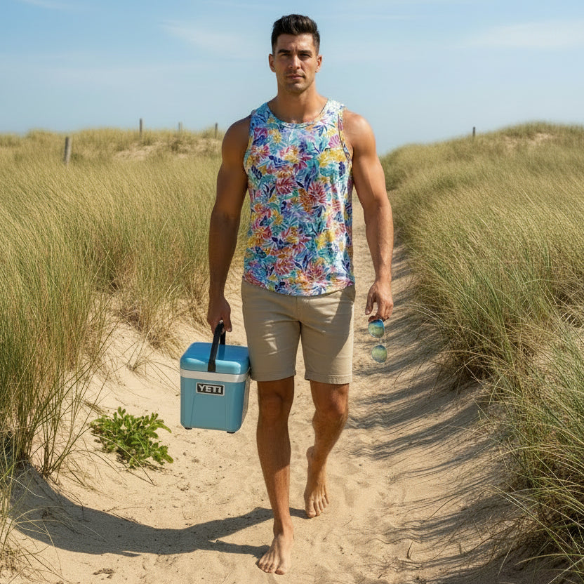 Tropical Leaves Stretch Tank: White