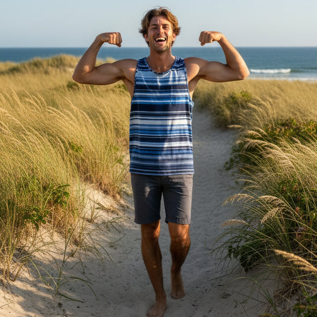 Printed Multi Stripe Tank: Blue