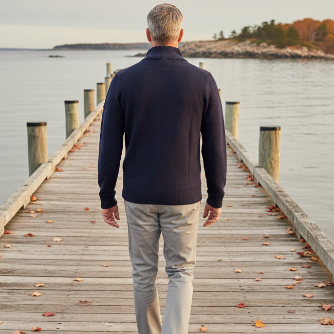 Mitzi Full-Zip Wool Blend Sweater: Dark Navy
