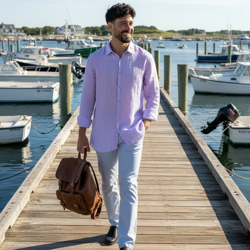 Linen Jonas Shirt L/S: Lilac