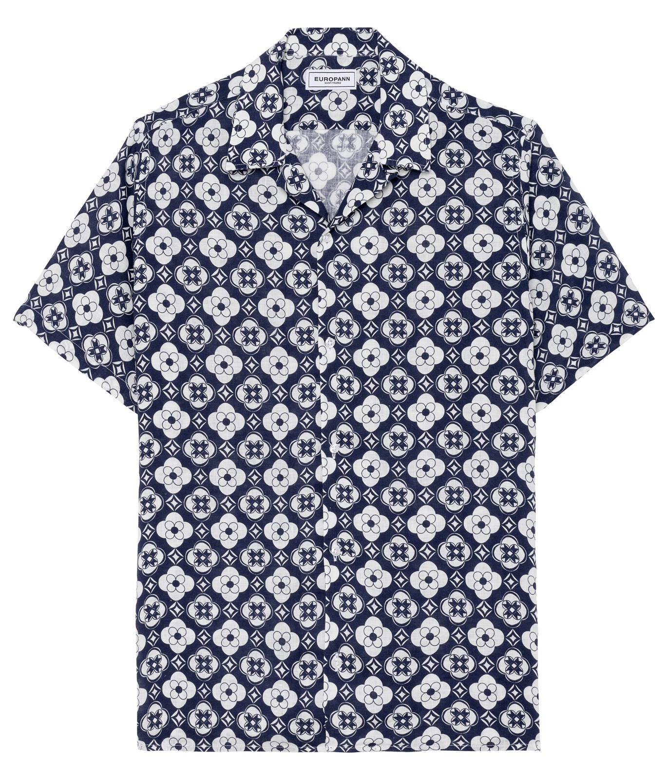 Geometric Linen LISBOA Shirt S/S: Navy