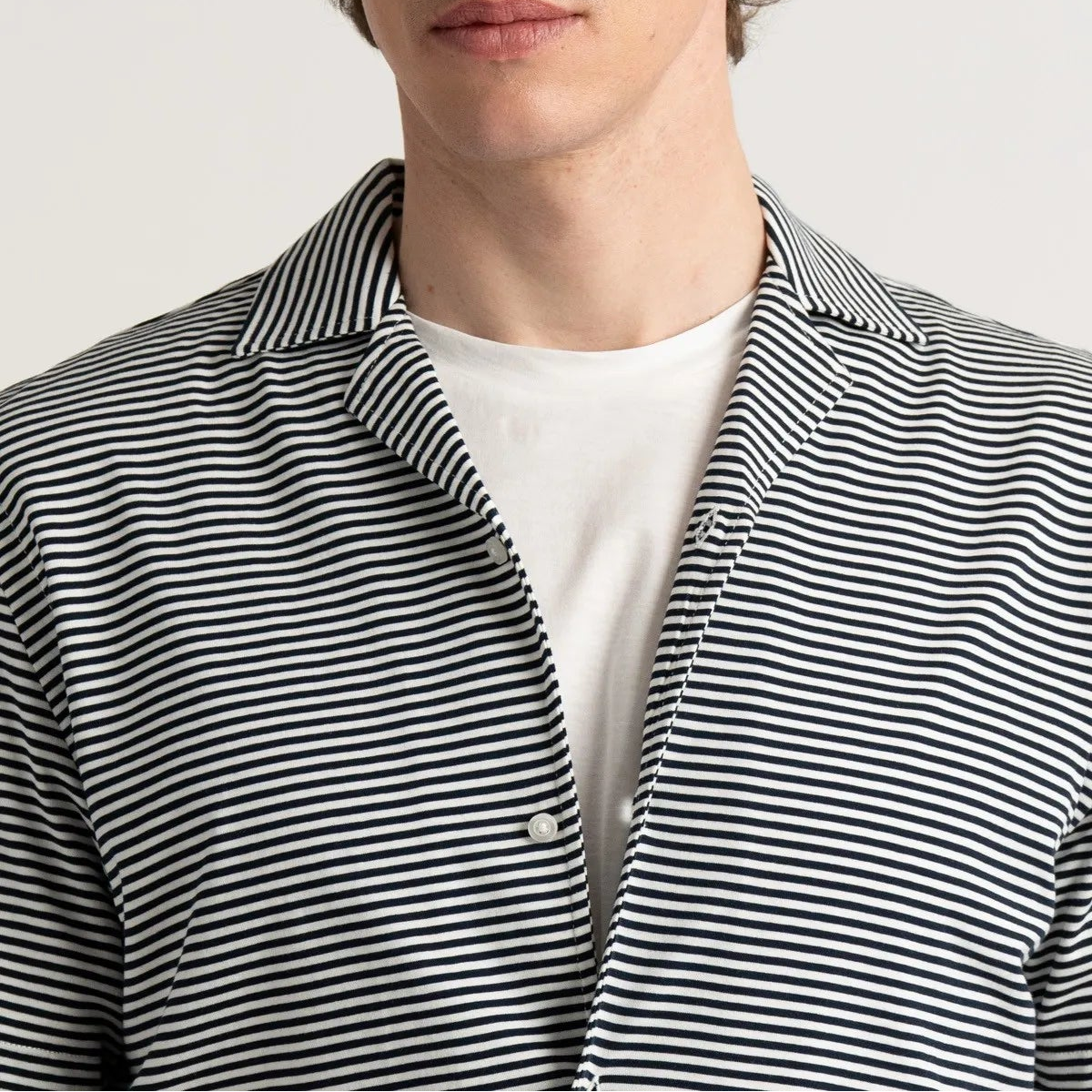 Luc Striped Jersey Shirt S/S: Navy