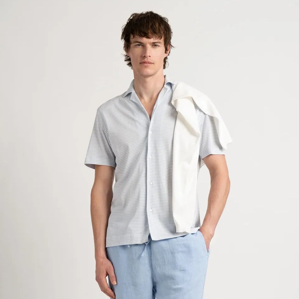 Luc Striped Jersey Shirt S/S: Sky Blue