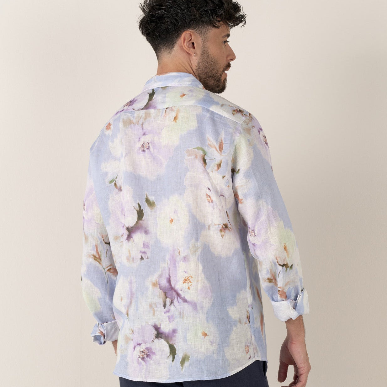 Floral Print Linen Malta Shirt L/S: Mauve