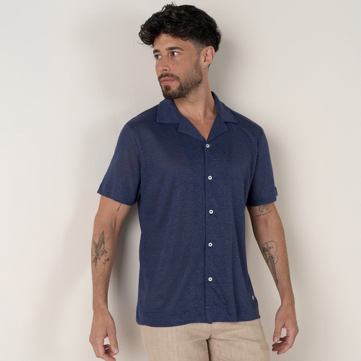 Linen Maupiti Shirt S/S: Navy Blue