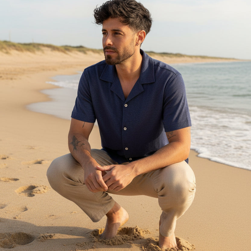 Linen Maupiti Shirt S/S: Navy Blue