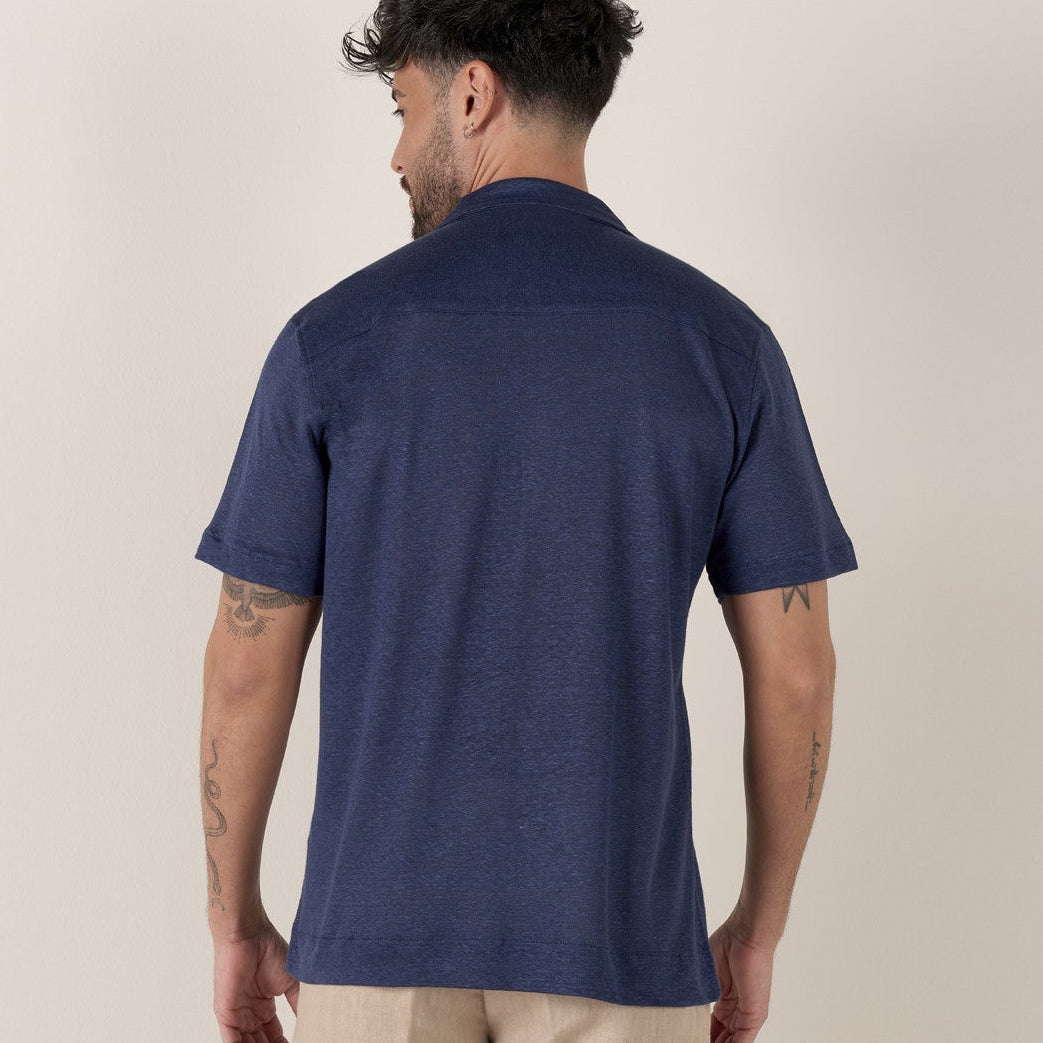 Linen Maupiti Shirt S/S: Navy Blue