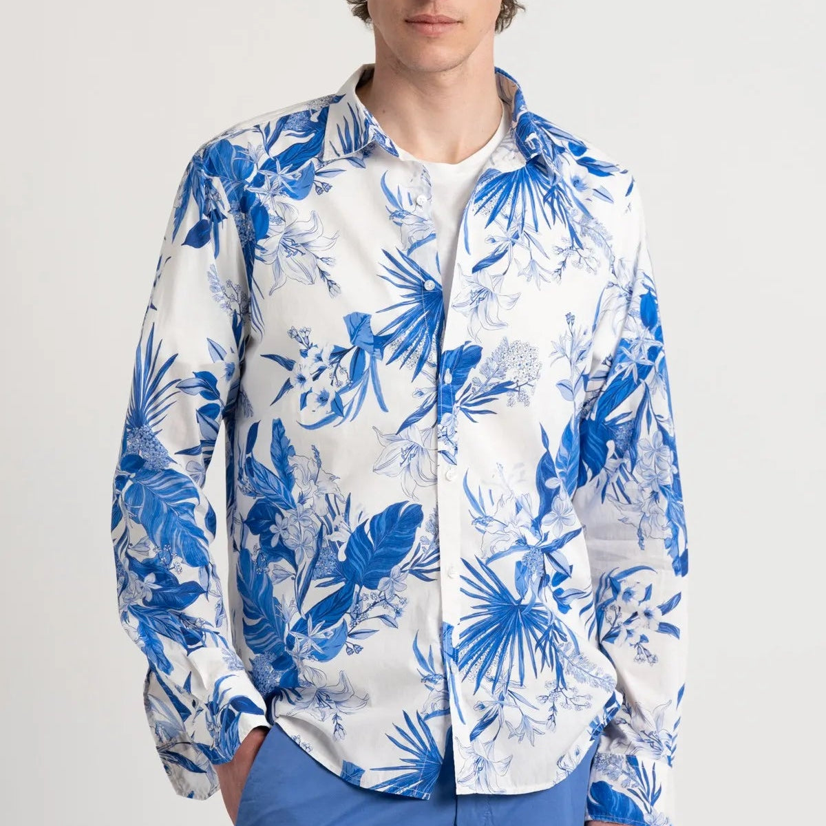 Nolan Floral Print Shirt L/S: White