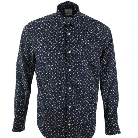 Repeat Flower Poplin Shirt L/S: Navy